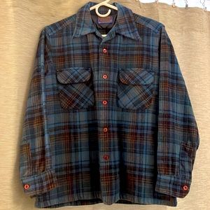 Pendleton vintage blue plaid virgin wool button up long sleeve shacket